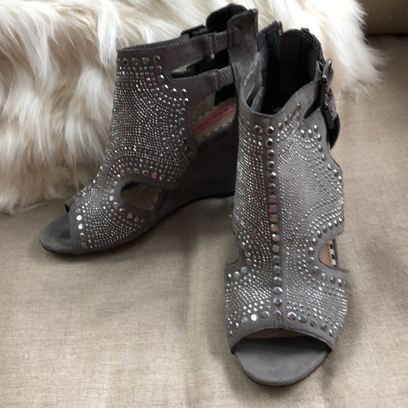 Betsey Johnson Shoes - Betsy Johnson gray peep toe wedge suede booties!